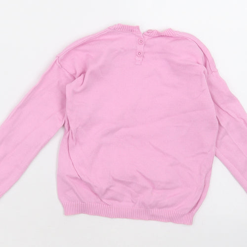 United Colors of Benetton Girls Pink Crew Neck  Cotton Pullover Jumper Size 2-3 Years  Button - going far