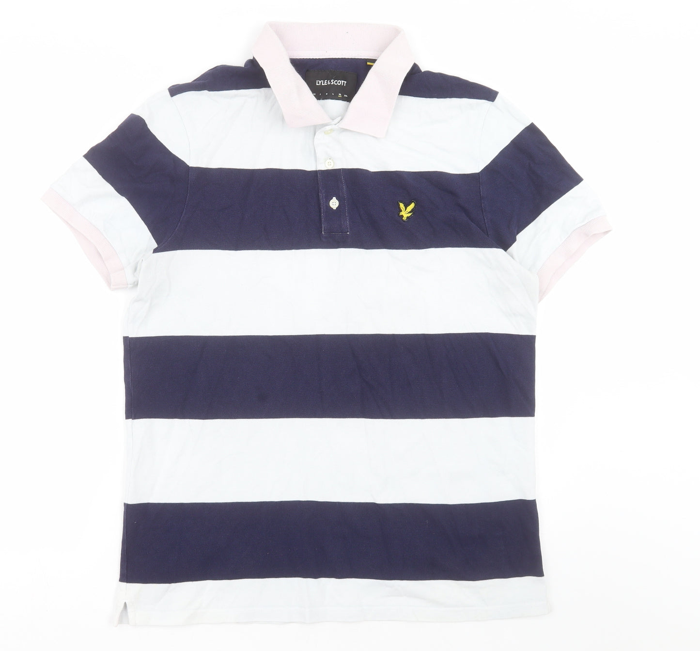 Lyle & Scott Mens White Striped Cotton  Polo Size XL Collared Button