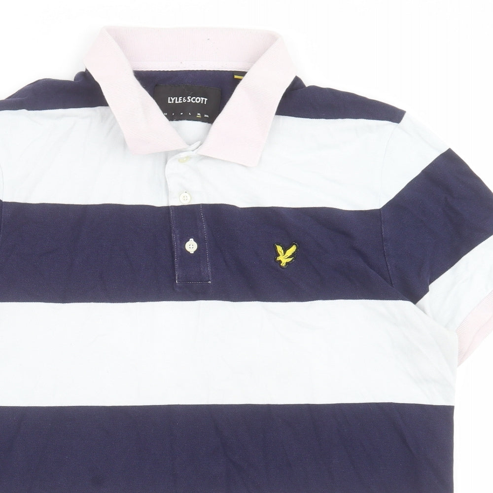 Lyle & Scott Mens White Striped Cotton  Polo Size XL Collared Button