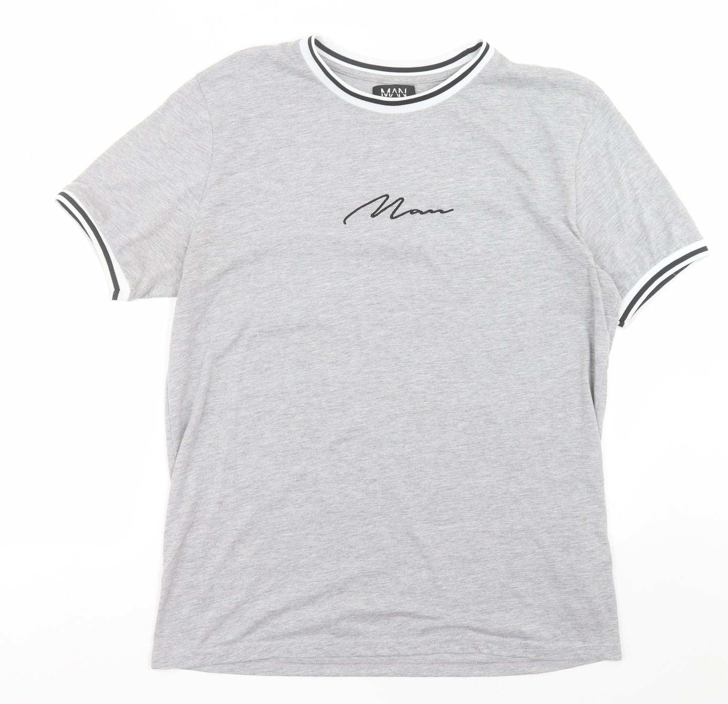 Boohoo Mens Grey  Polyester  T-Shirt Size XL Crew Neck