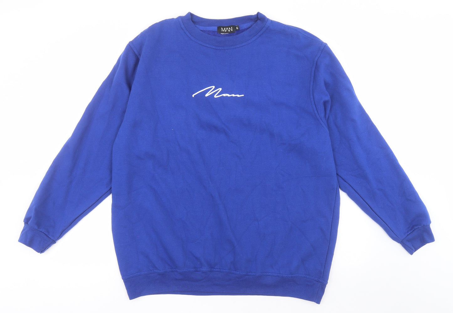 Boohoo Mens Blue  Cotton Pullover Sweatshirt Size XL