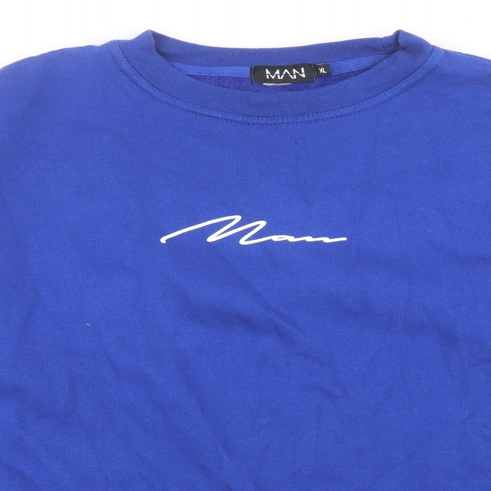 Boohoo Mens Blue  Cotton Pullover Sweatshirt Size XL