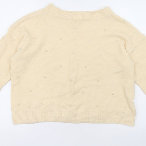 h7m Womens Ivory Crew Neck  Acrylic Pullover Jumper Size S   - Beads