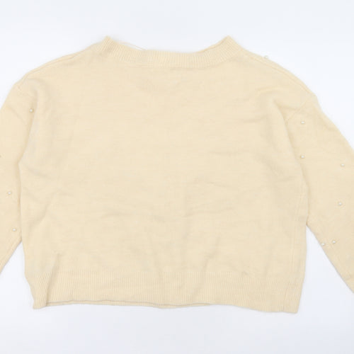 h7m Womens Ivory Crew Neck  Acrylic Pullover Jumper Size S   - Beads