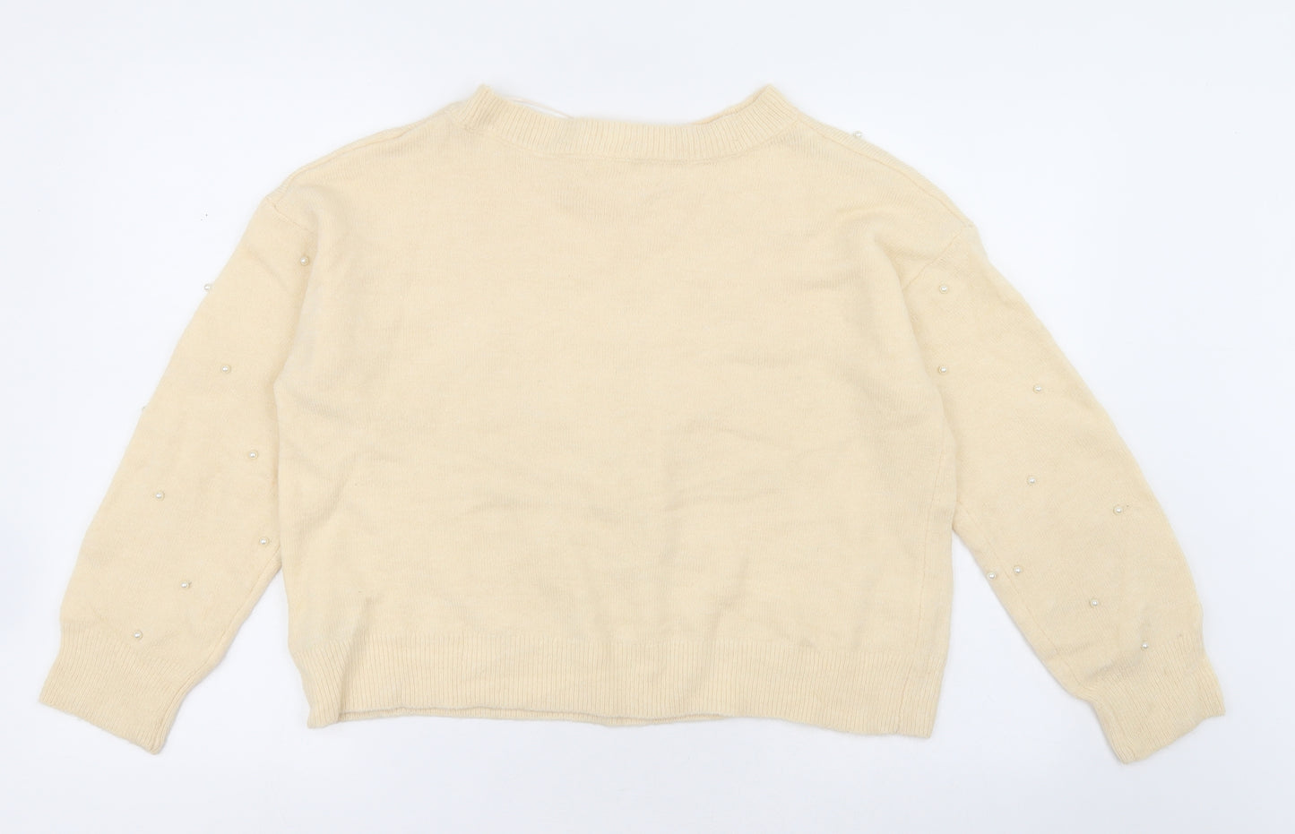 h7m Womens Ivory Crew Neck  Acrylic Pullover Jumper Size S   - Beads