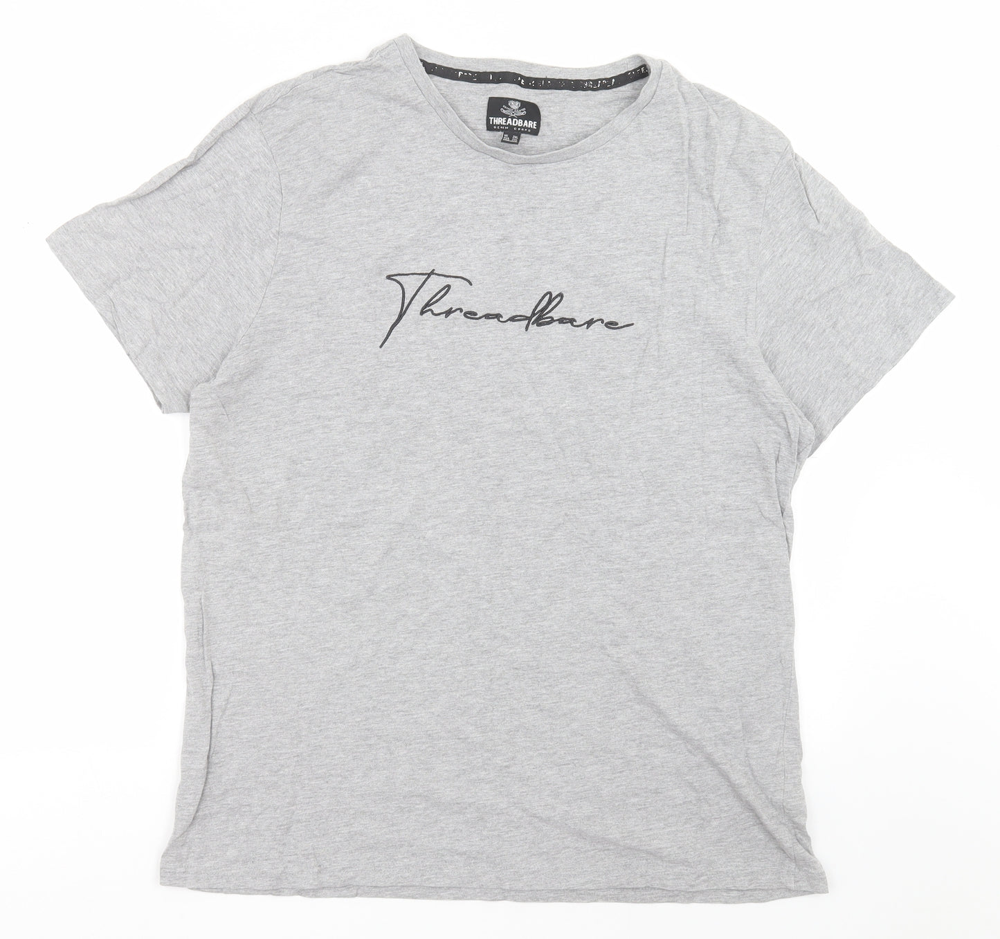 Threadbare Mens Grey  Cotton  T-Shirt Size L Crew Neck