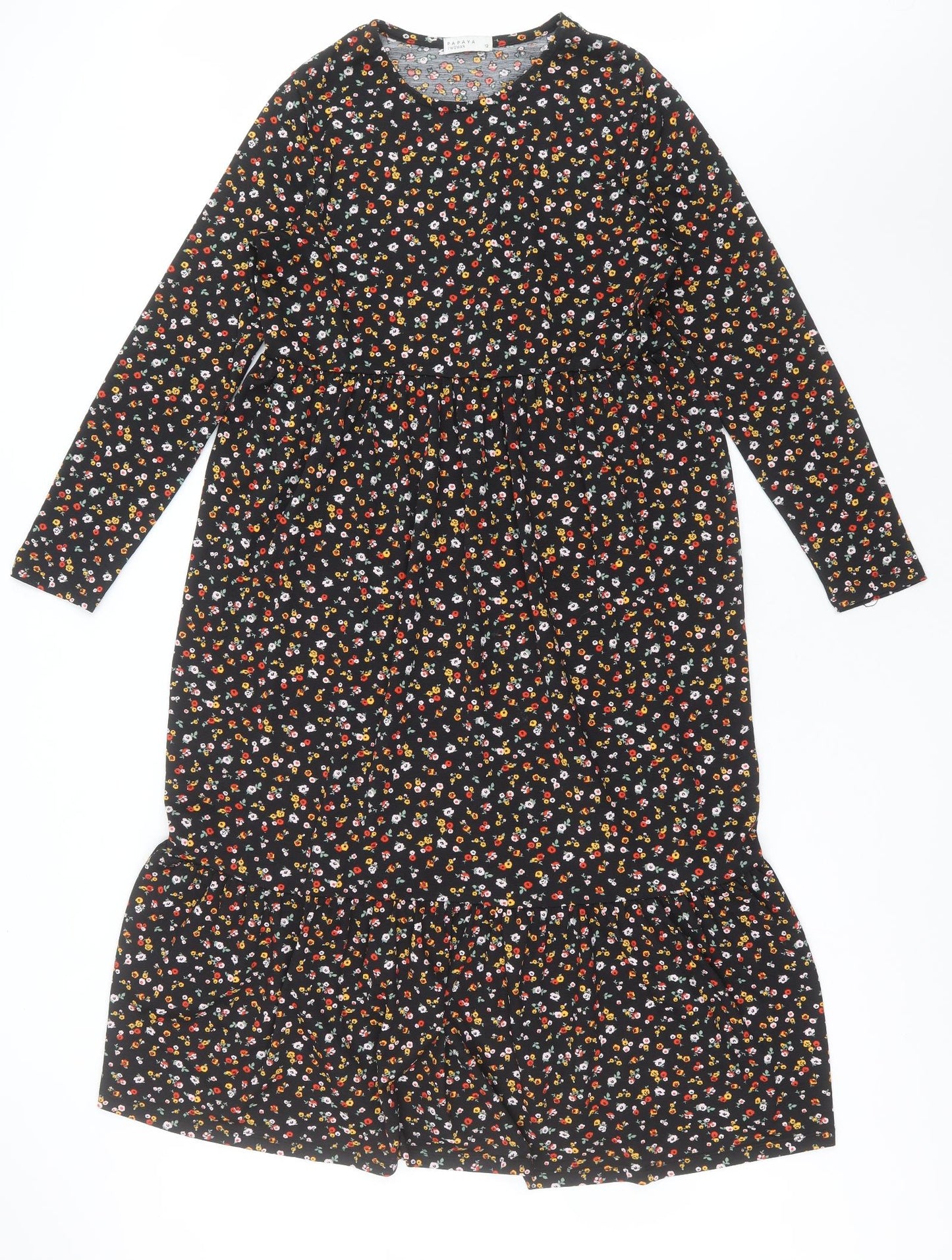 Papaya Womens Black Floral Polyester A-Line  Size 12  Crew Neck Pullover