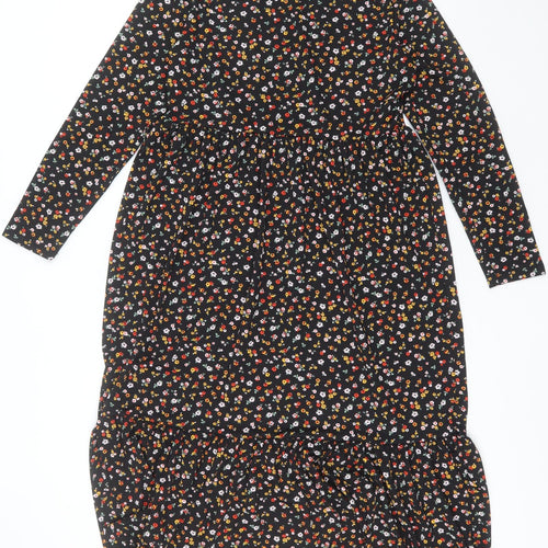 Papaya Womens Black Floral Polyester A-Line  Size 12  Crew Neck Pullover