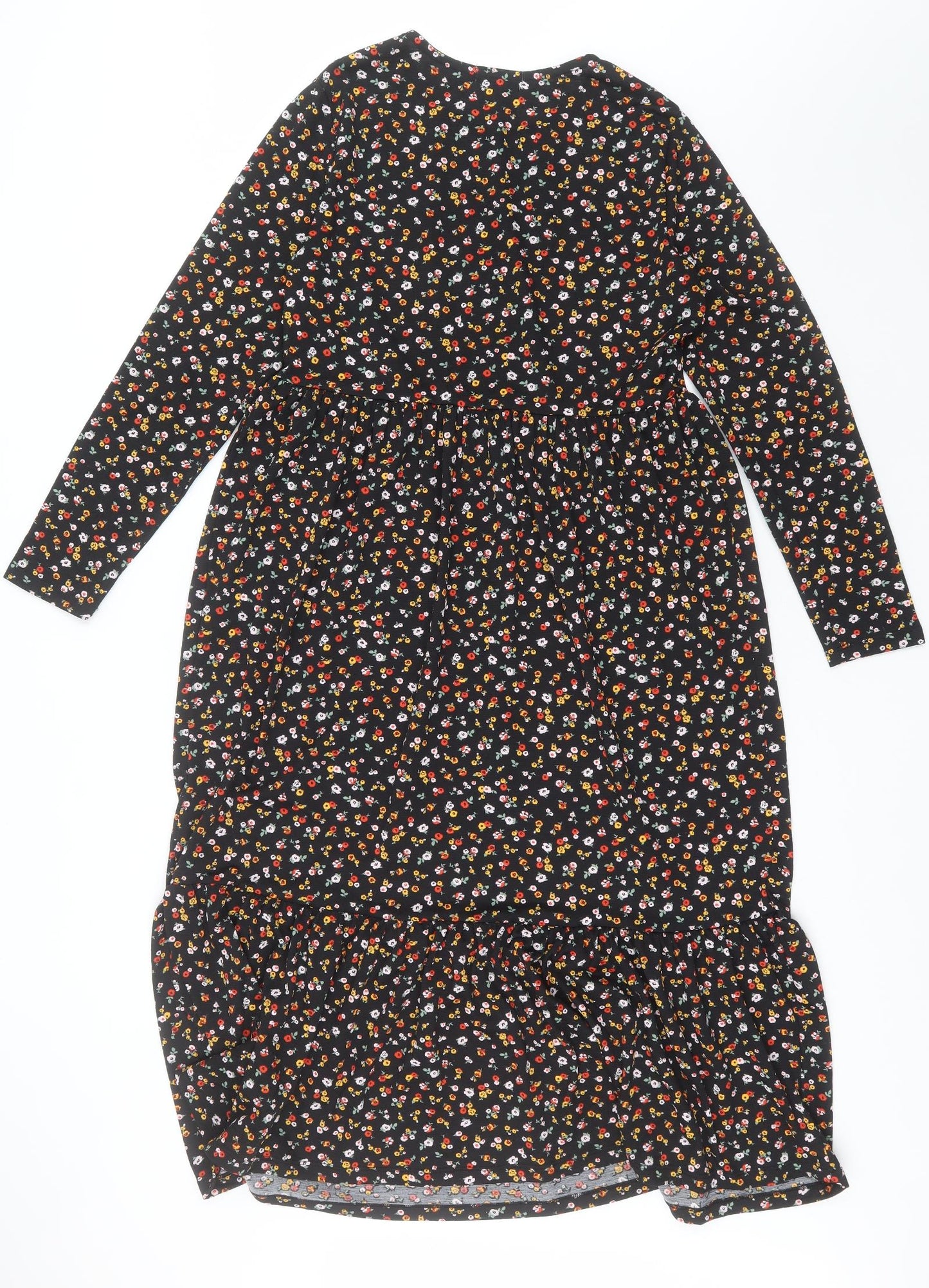 Papaya Womens Black Floral Polyester A-Line  Size 12  Crew Neck Pullover