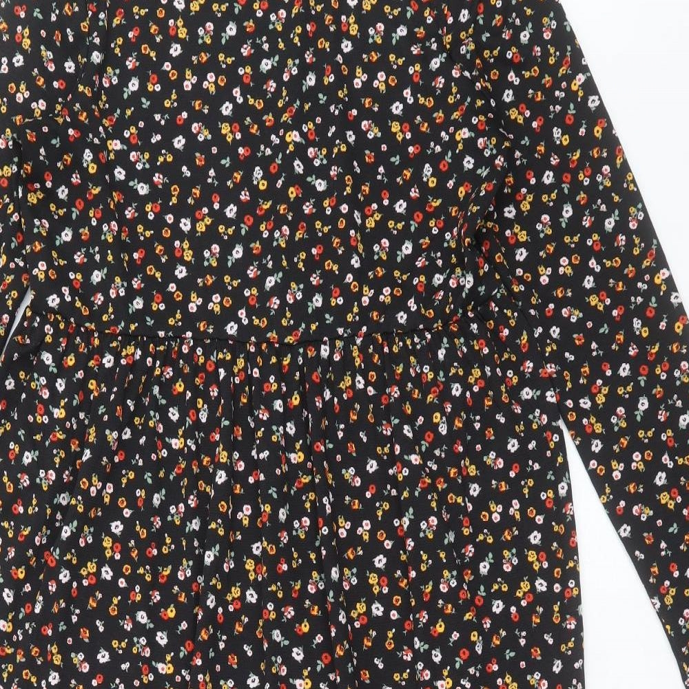Papaya Womens Black Floral Polyester A-Line  Size 12  Crew Neck Pullover