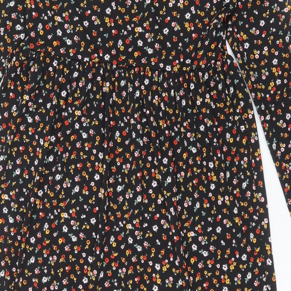 Papaya Womens Black Floral Polyester A-Line  Size 12  Crew Neck Pullover