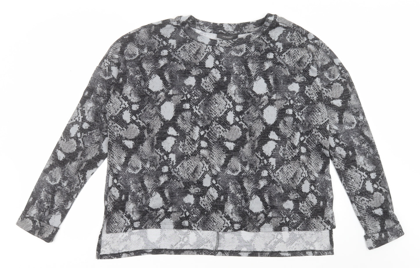 Primark Womens Grey Crew Neck Animal Print Polyester Pullover Jumper Size M