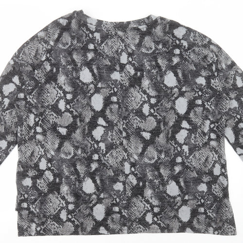 Primark Womens Grey Crew Neck Animal Print Polyester Pullover Jumper Size M