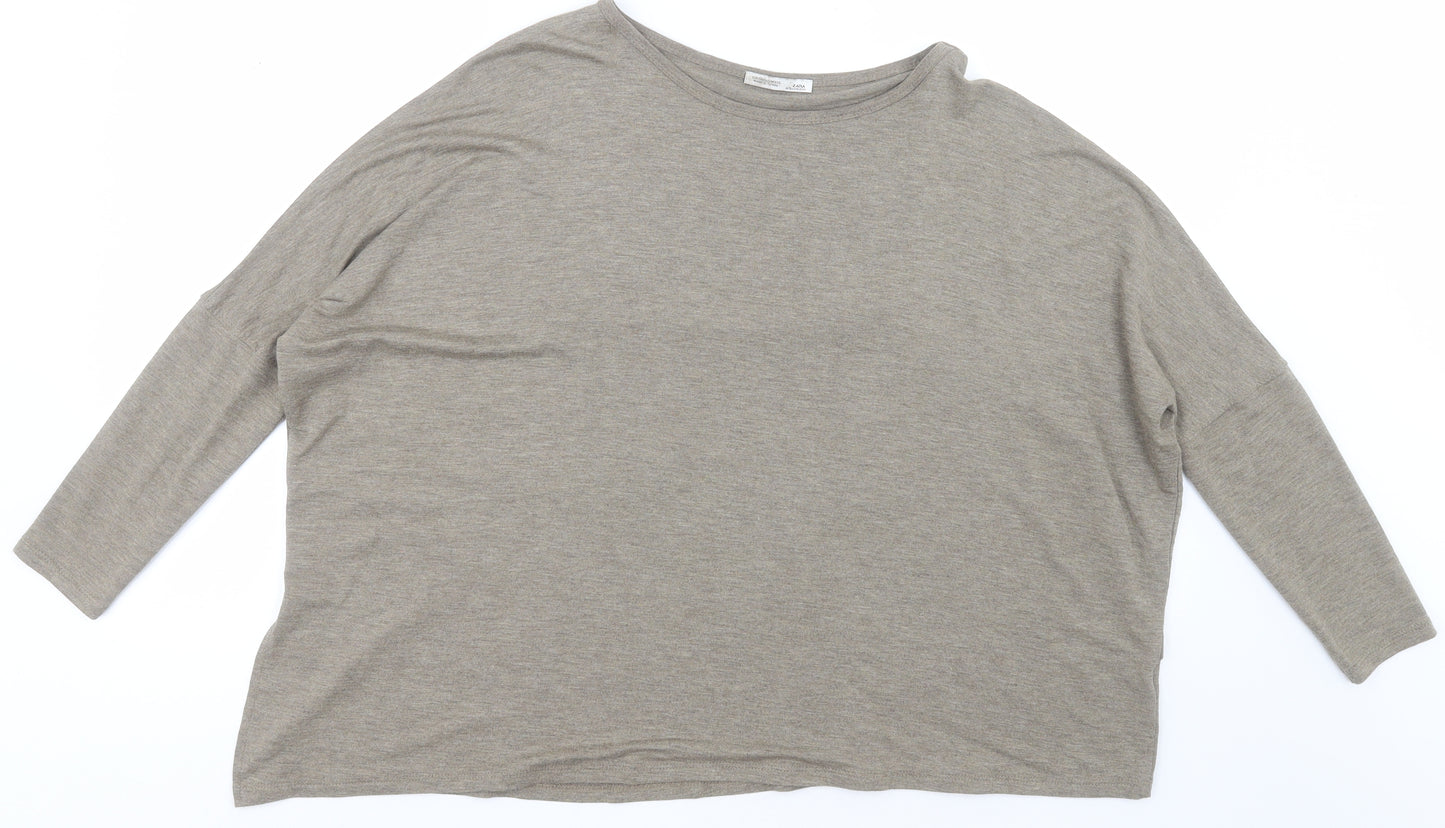 Zara Womens Green  Polyester Basic T-Shirt Size S Crew Neck