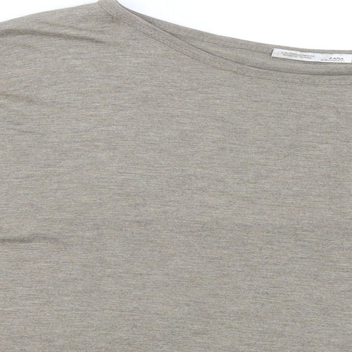 Zara Womens Green  Polyester Basic T-Shirt Size S Crew Neck