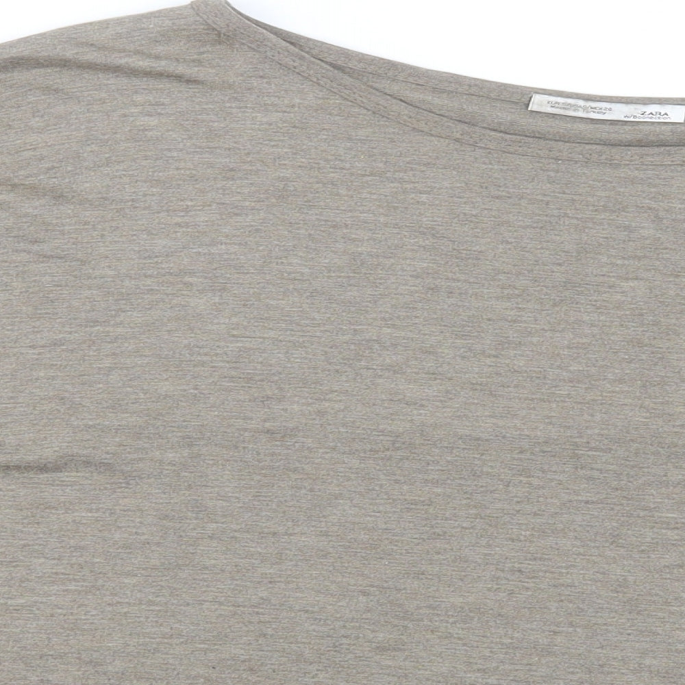 Zara Womens Green  Polyester Basic T-Shirt Size S Crew Neck