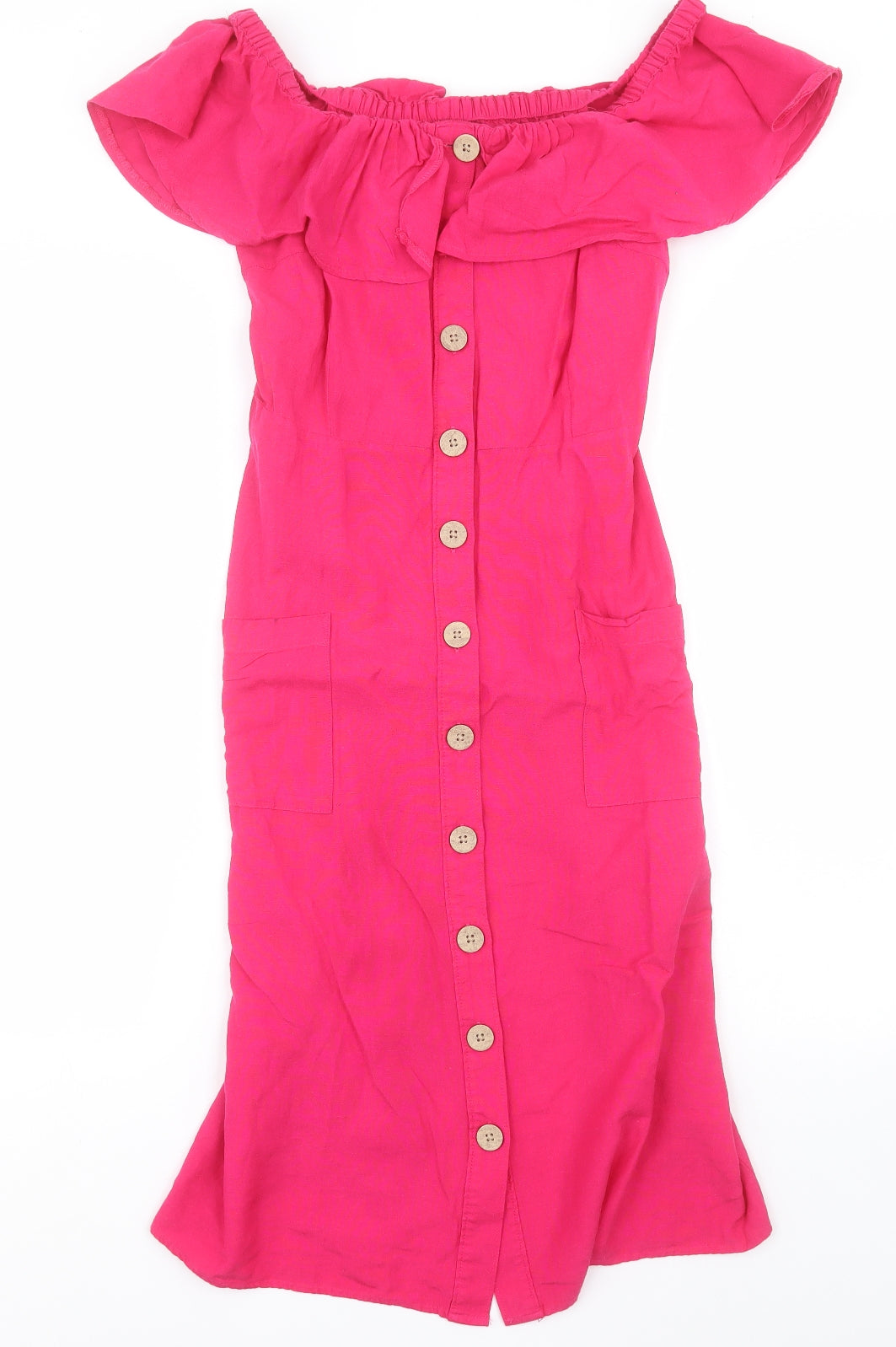 Papaya Womens Pink  Cotton A-Line  Size 8  Off the Shoulder Button