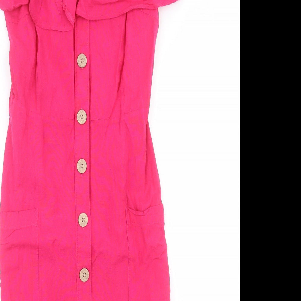 Papaya Womens Pink  Cotton A-Line  Size 8  Off the Shoulder Button