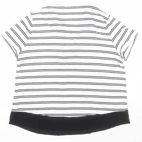Marks and Spencer Womens White Striped Viscose Basic T-Shirt Size 14 V-Neck