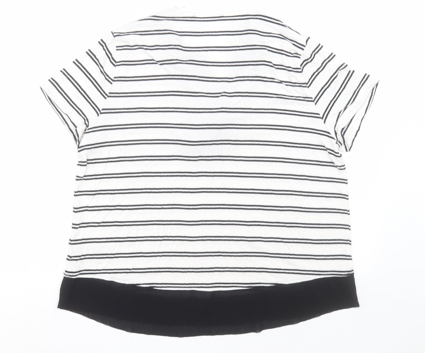 Marks and Spencer Womens White Striped Viscose Basic T-Shirt Size 14 V-Neck