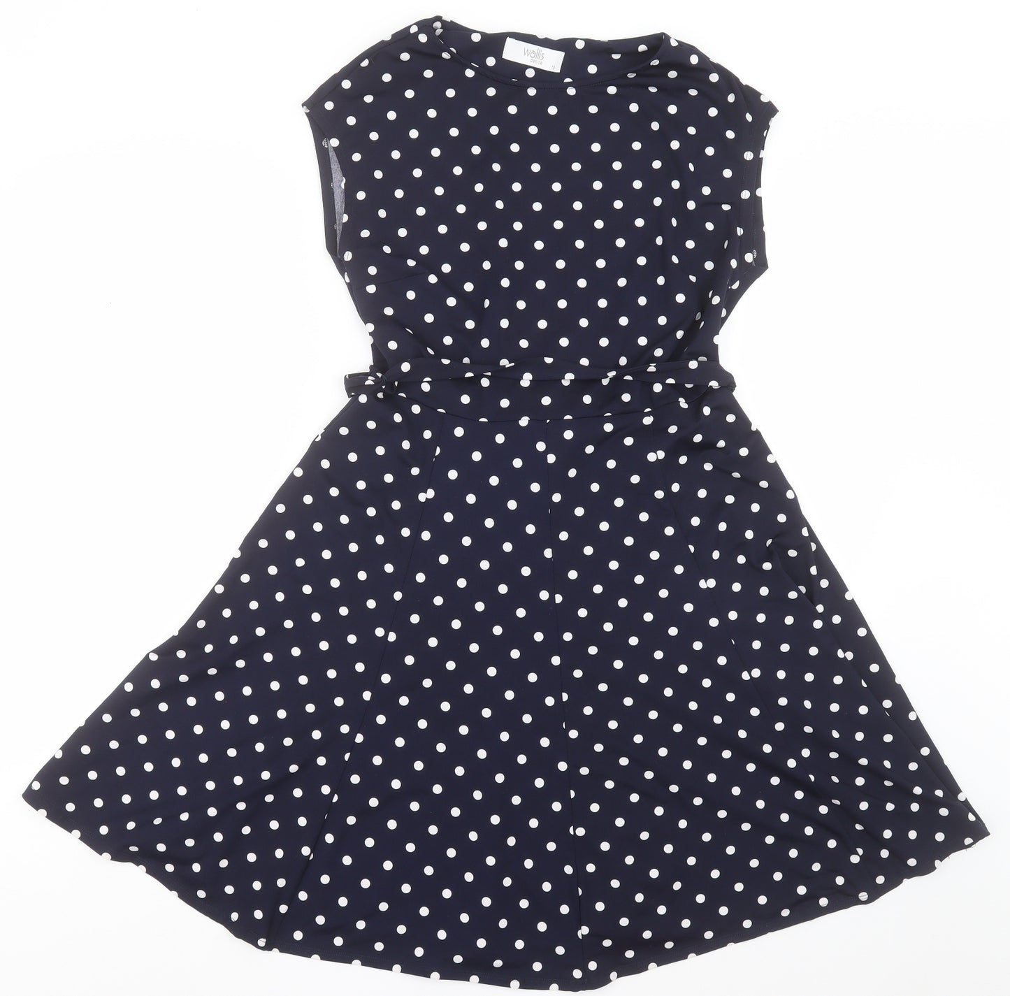 Wallis Womens Blue Polka Dot Polyester A-Line  Size 10  Crew Neck Pullover