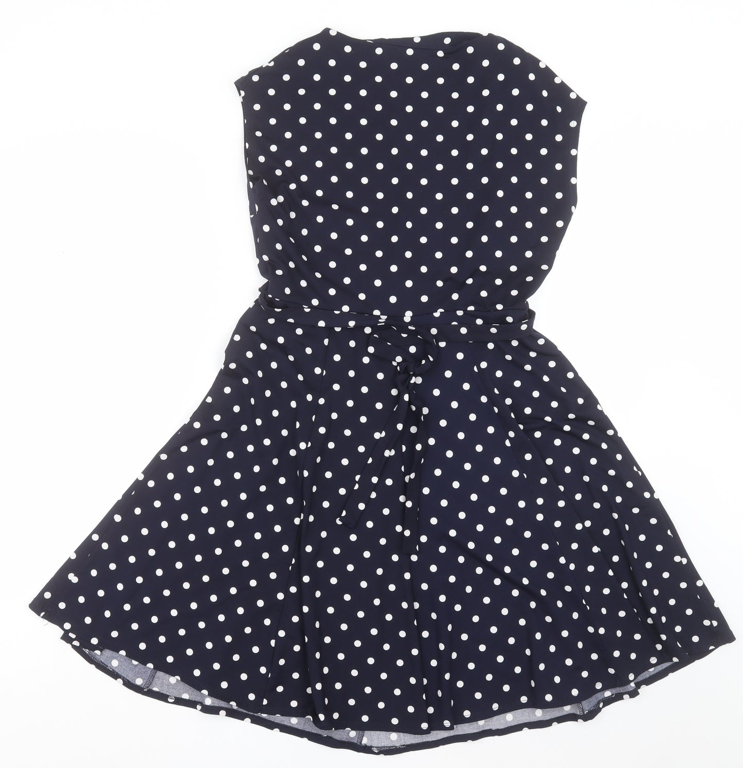 Wallis Womens Blue Polka Dot Polyester A-Line  Size 10  Crew Neck Pullover