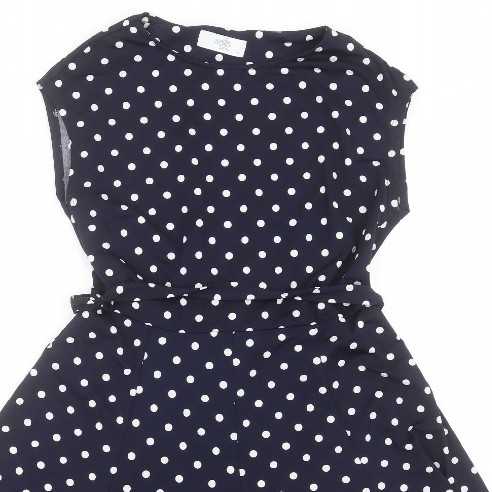 Wallis Womens Blue Polka Dot Polyester A-Line  Size 10  Crew Neck Pullover