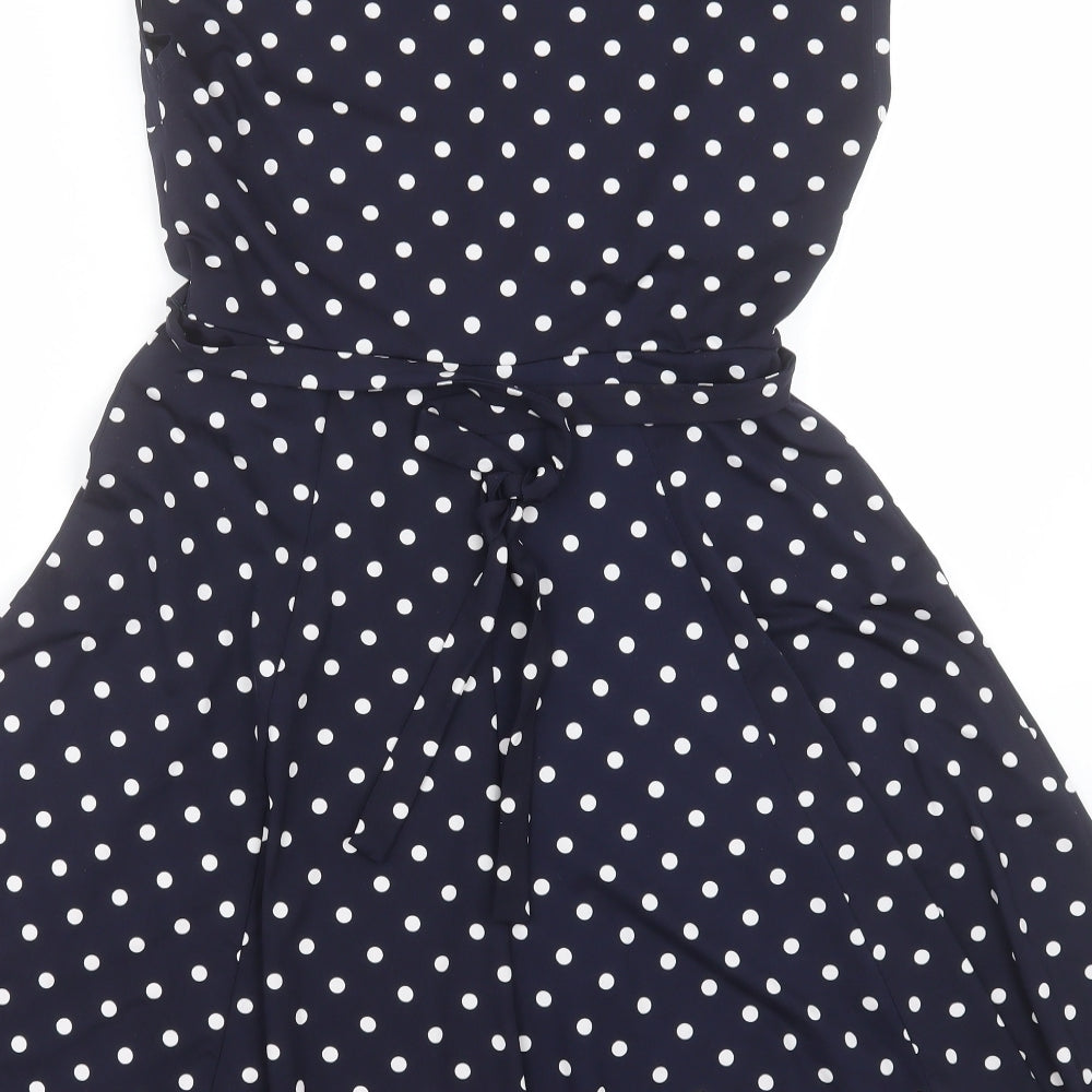 Wallis Womens Blue Polka Dot Polyester A-Line  Size 10  Crew Neck Pullover