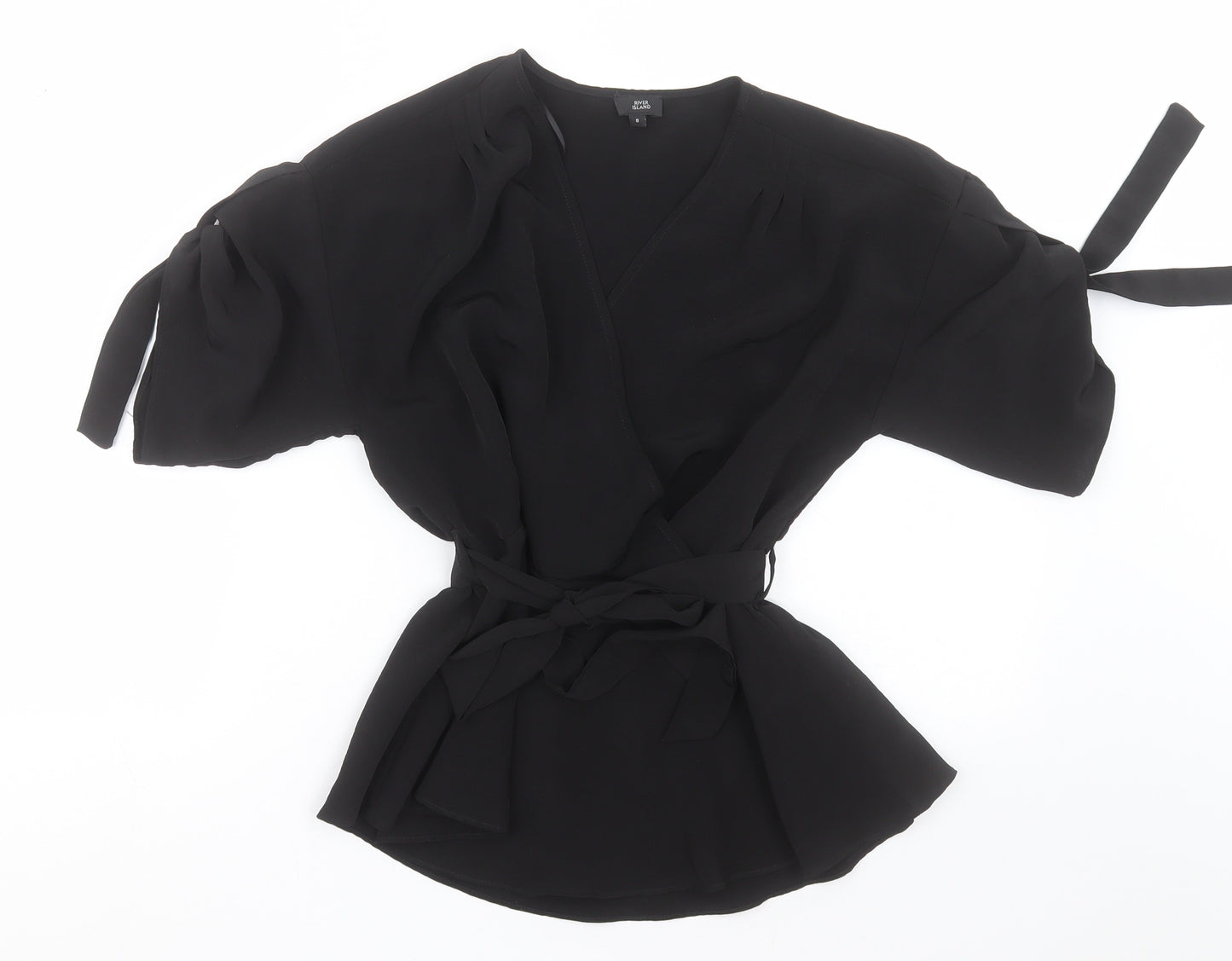 River Island Womens Black  Polyester Wrap Blouse Size 8 V-Neck