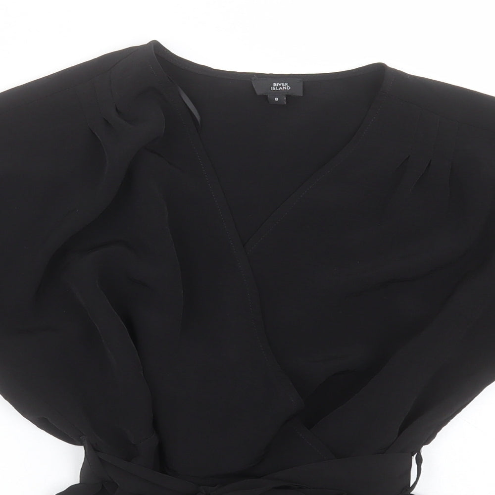 River Island Womens Black  Polyester Wrap Blouse Size 8 V-Neck