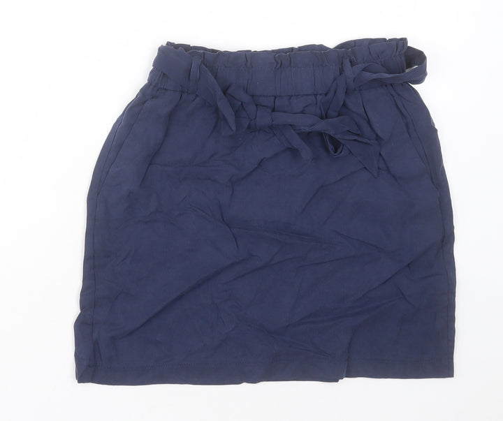 Topshop Womens Blue Lyocell A-Line Skirt Size 8 Tie