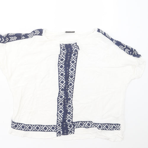 VILA Womens White Geometric Viscose Cropped T-Shirt Size M Crew Neck