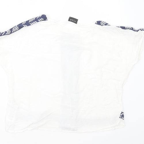 VILA Womens White Geometric Viscose Cropped T-Shirt Size M Crew Neck