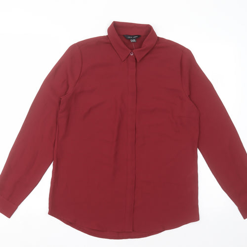 New Look Womens Red  Polyester Basic Button-Up Size 8 Collared