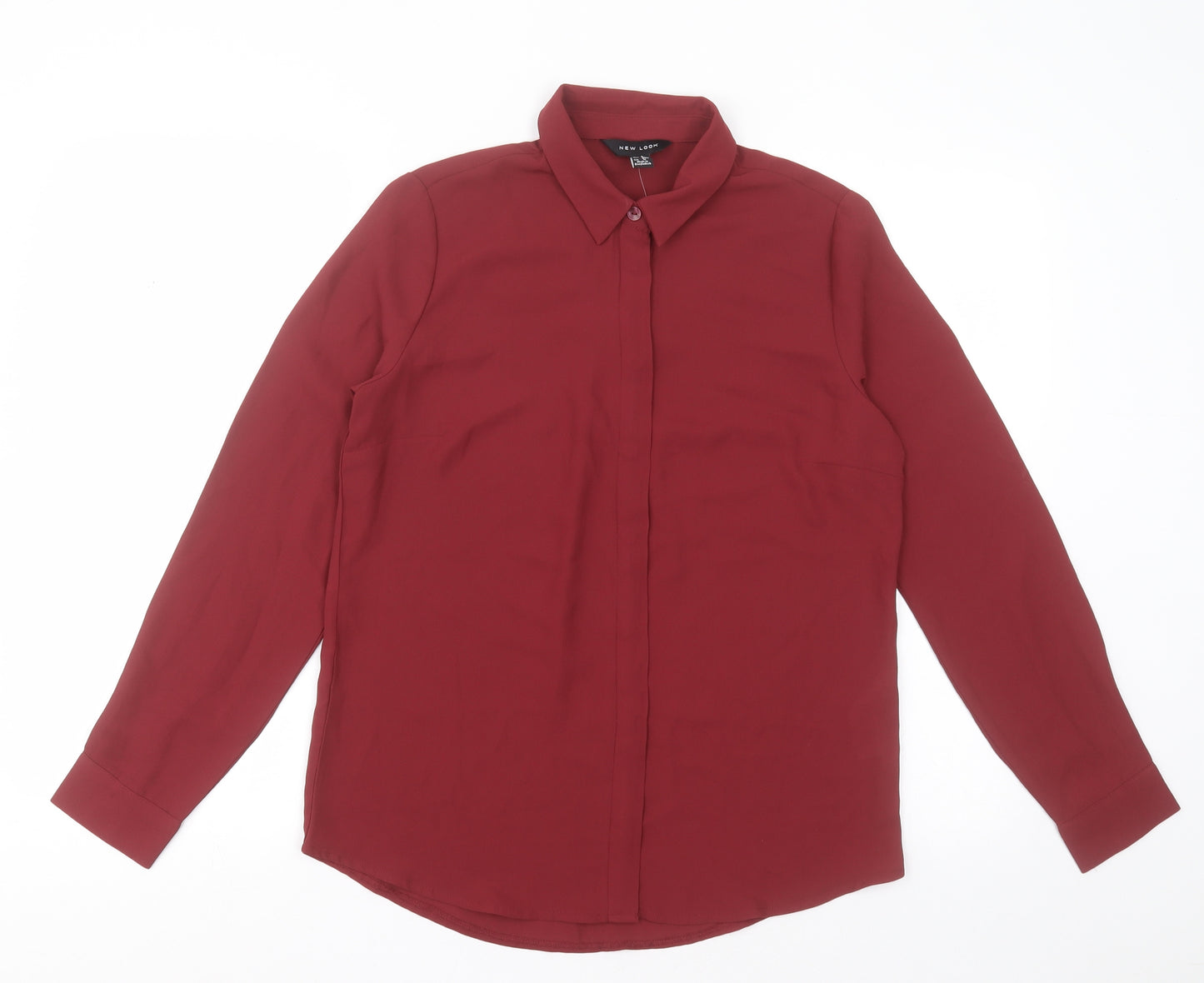 New Look Womens Red  Polyester Basic Button-Up Size 8 Collared