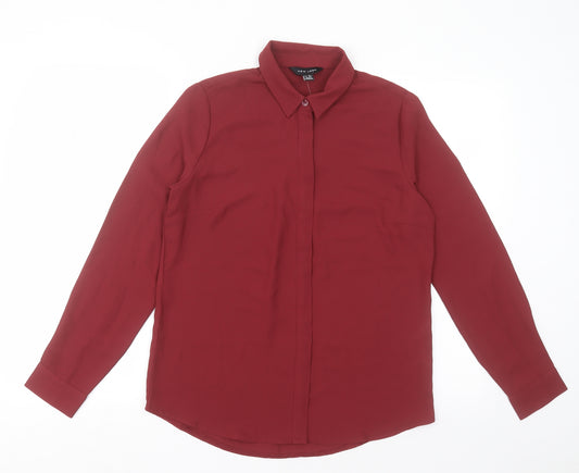 Front view of New Look women’s red polyester basic button-up, size UK 8, collared