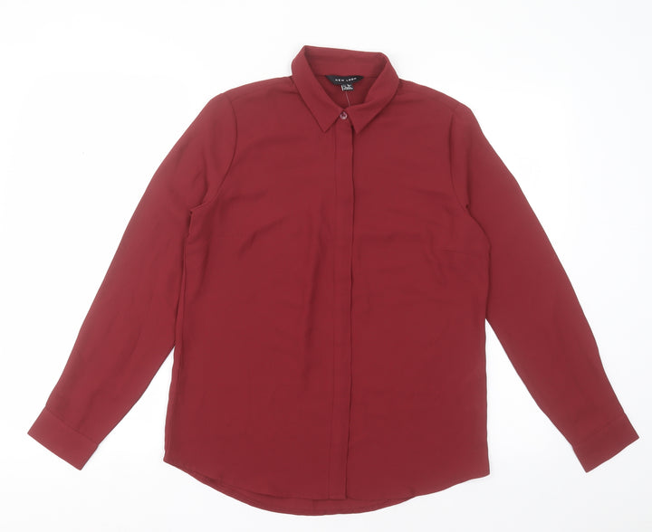 New Look Womens Red  Polyester Basic Button-Up Size 8 Collared