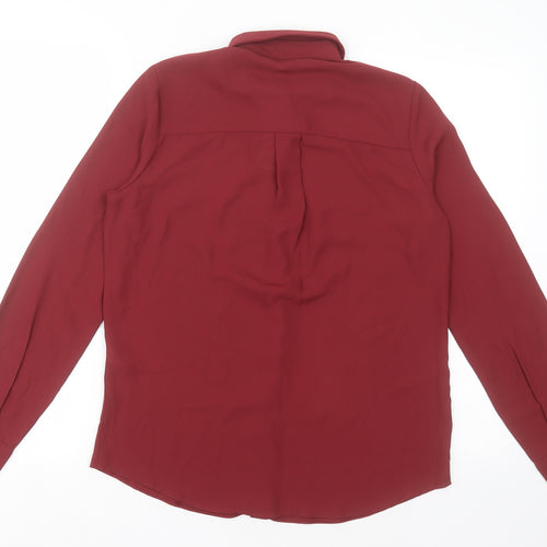 New Look Womens Red  Polyester Basic Button-Up Size 8 Collared