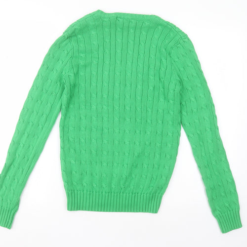 Ralph Lauren Womens Green V-Neck  Cotton Pullover Jumper Size M