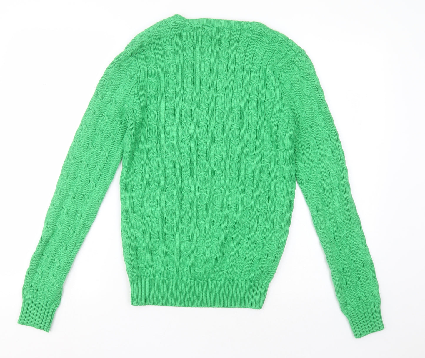 Ralph Lauren Womens Green V-Neck  Cotton Pullover Jumper Size M