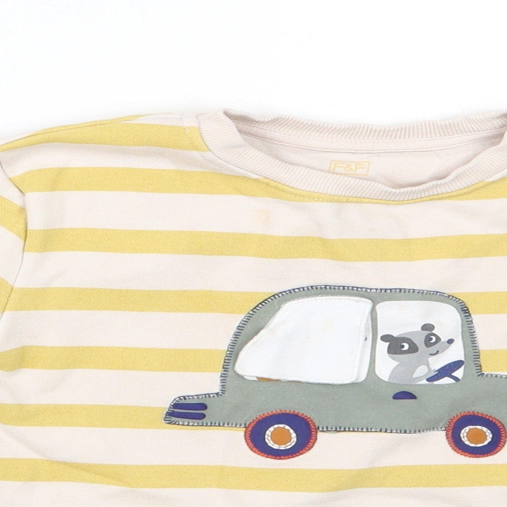 F&F Boys Yellow Striped Cotton Pullover Sweatshirt Size 2-3 Years  Pullover