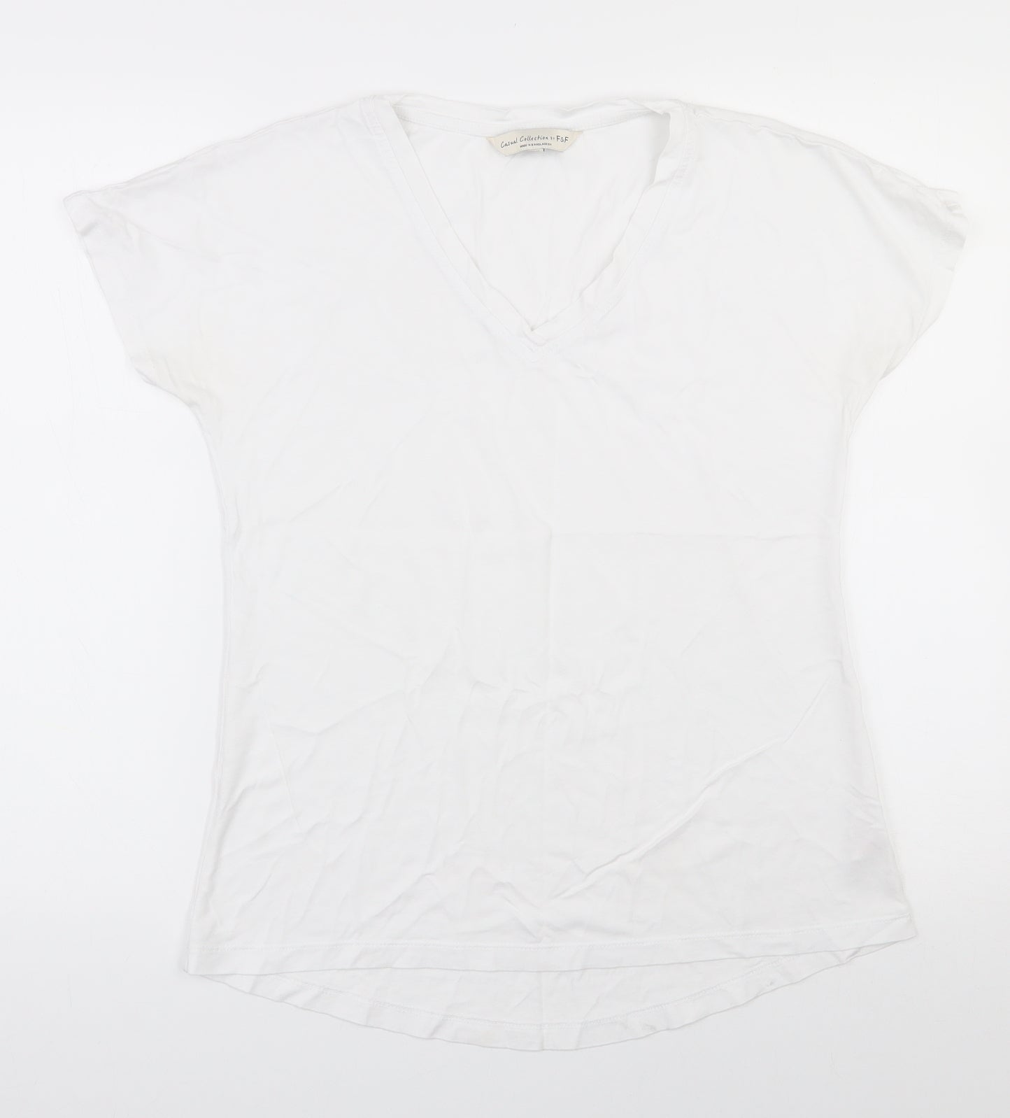 F&F Womens White  Modal Basic T-Shirt Size 12 V-Neck
