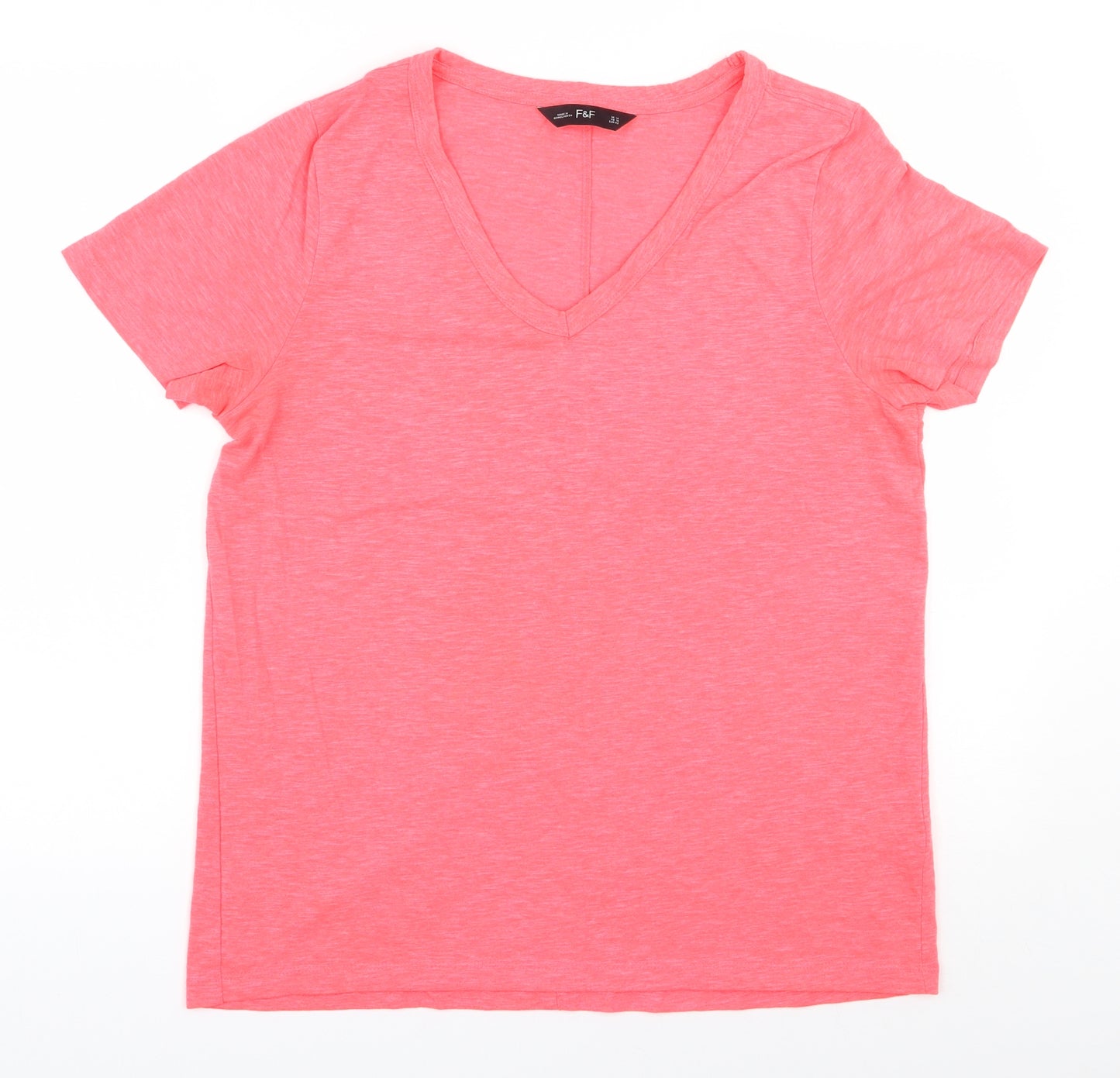 F&F Womens Pink  Polyester Basic T-Shirt Size 14 V-Neck