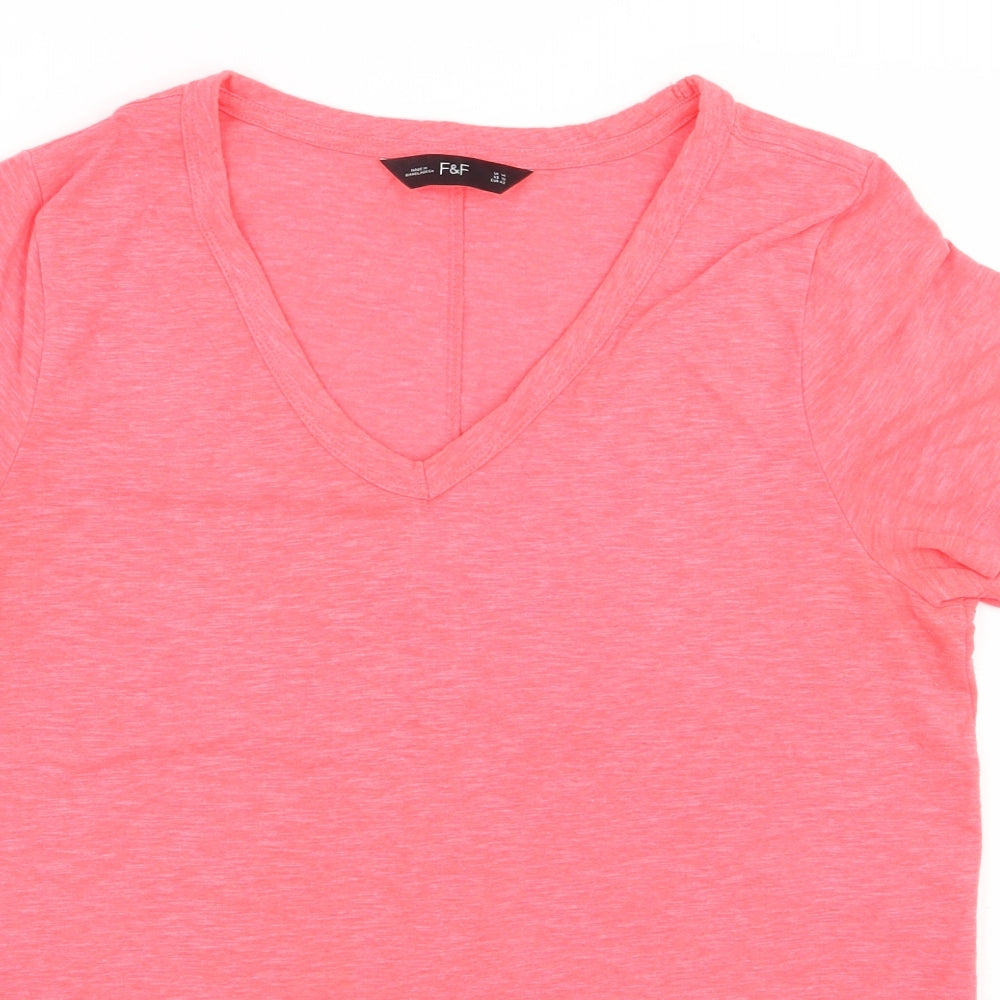 F&F Womens Pink  Polyester Basic T-Shirt Size 14 V-Neck