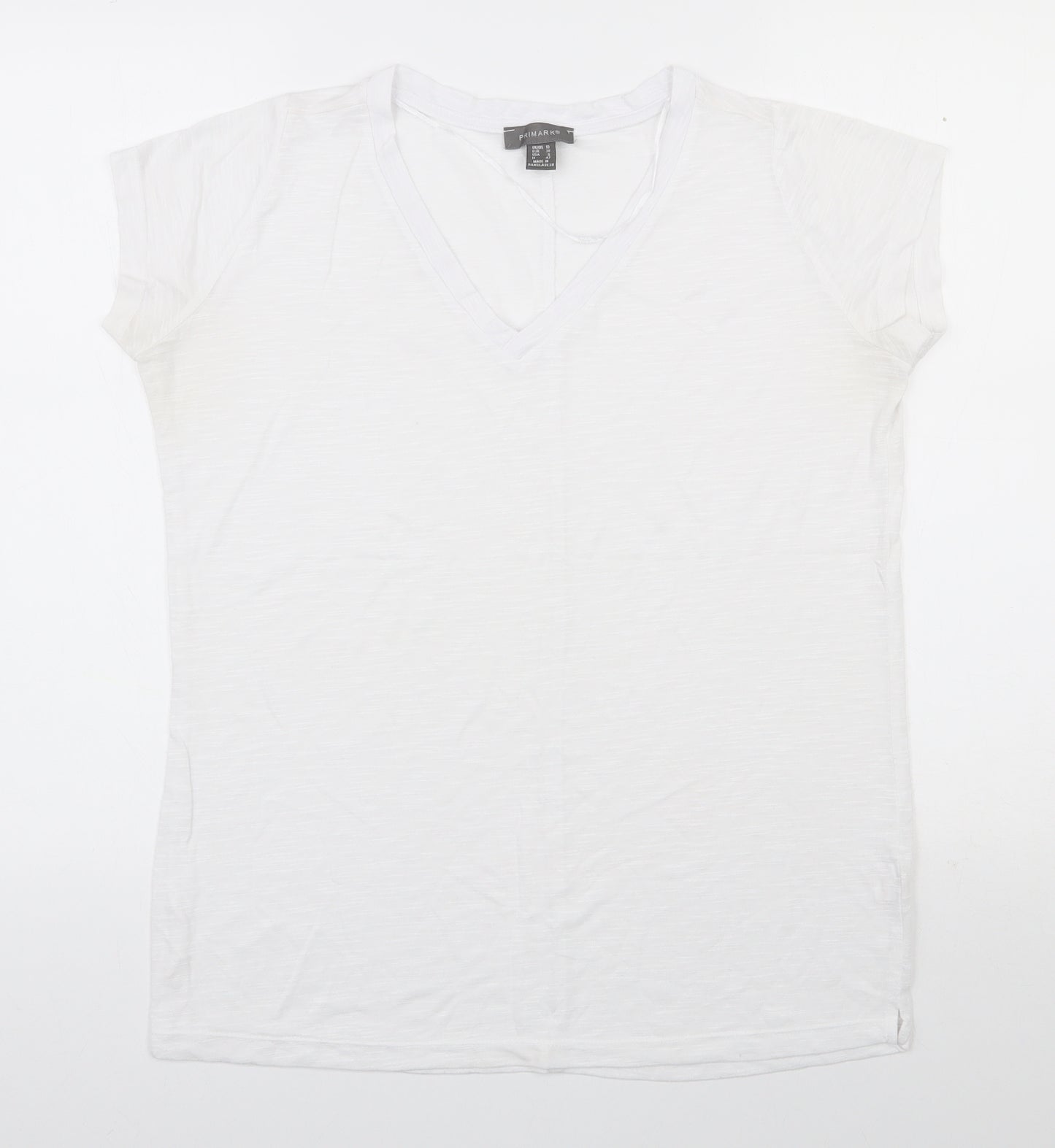 Primark Womens White  Viscose Basic T-Shirt Size 10 V-Neck