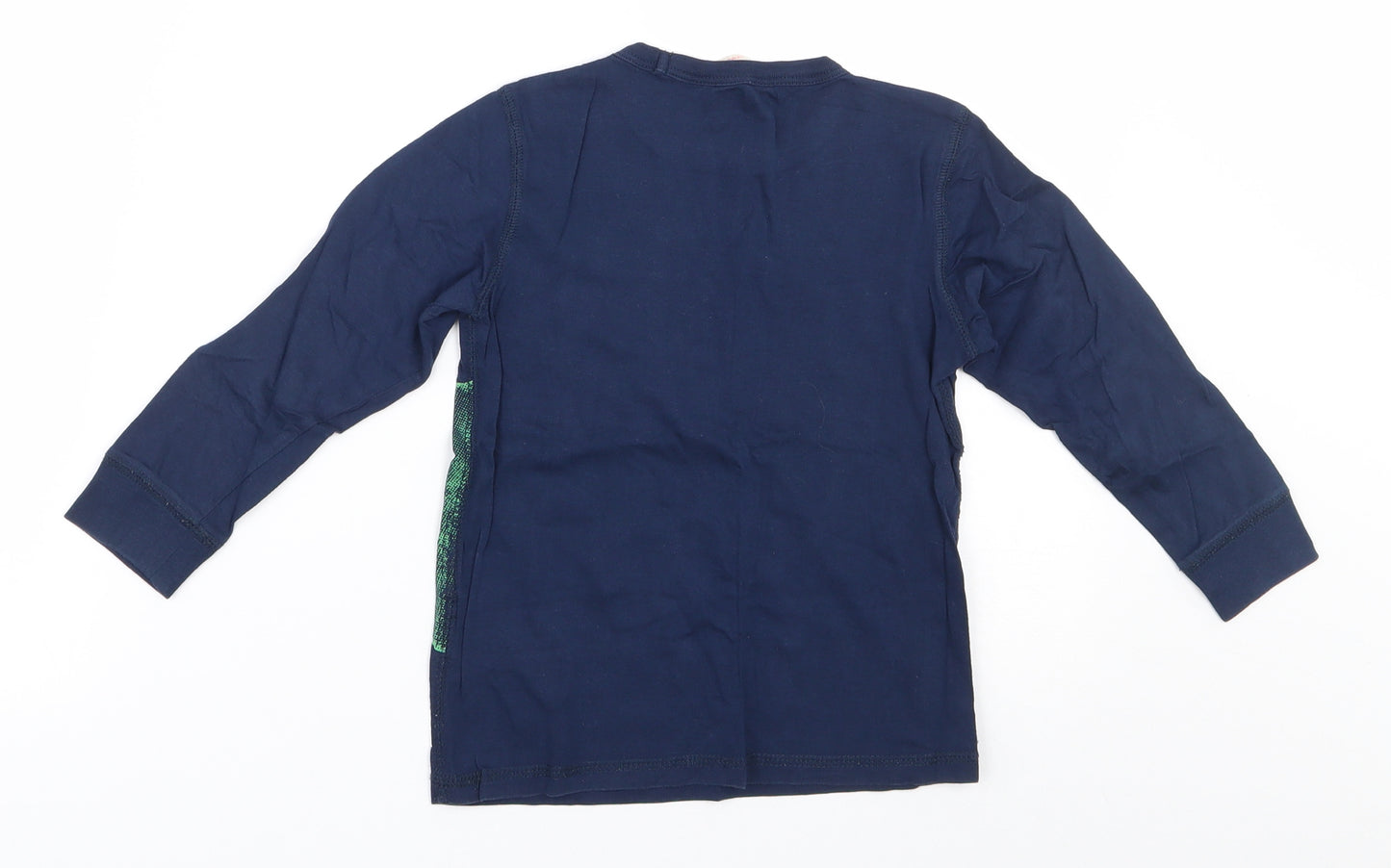 H&M Boys Blue  100% Cotton Pullover T-Shirt Size 3-4 Years Round Neck Pullover - Dinosaur print