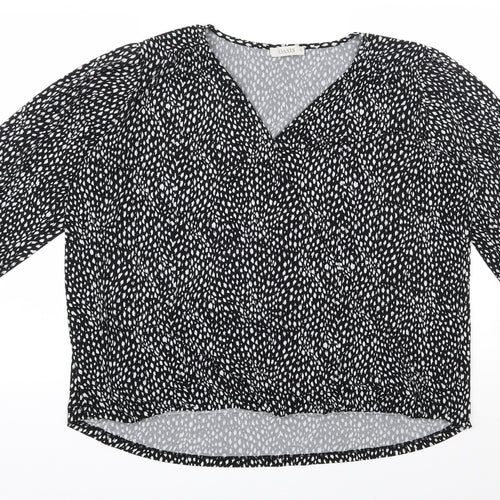 Oasis  Womens Black Geometric Polyester Basic Blouse Size XL V-Neck