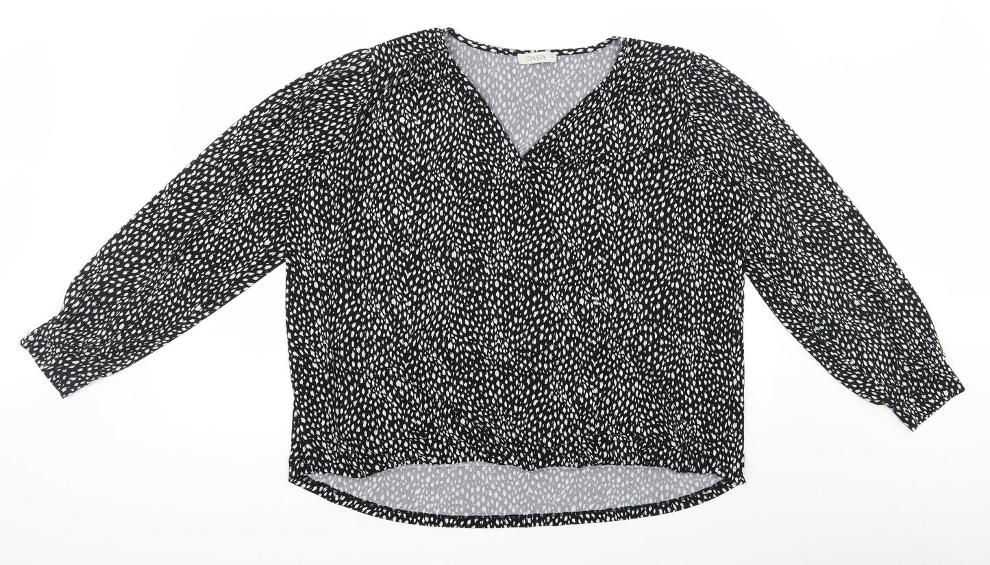 Oasis  Womens Black Geometric Polyester Basic Blouse Size XL V-Neck