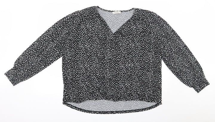 Oasis  Womens Black Geometric Polyester Basic Blouse Size XL V-Neck