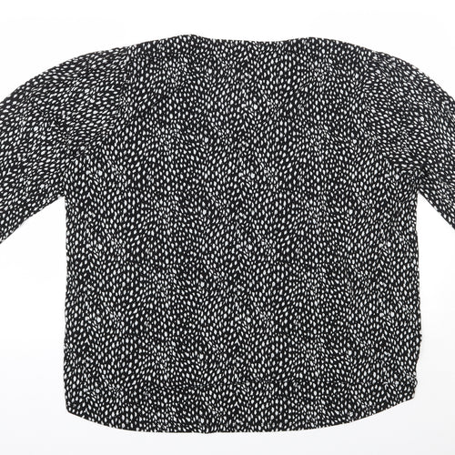 Oasis  Womens Black Geometric Polyester Basic Blouse Size XL V-Neck